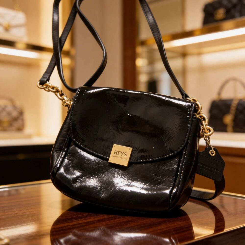 HEYS International patent/pebbled leather combination crossbody NWOT